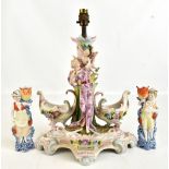 An early 20th century Continental porcelain figural lamp base, height 44cm including fitment, and