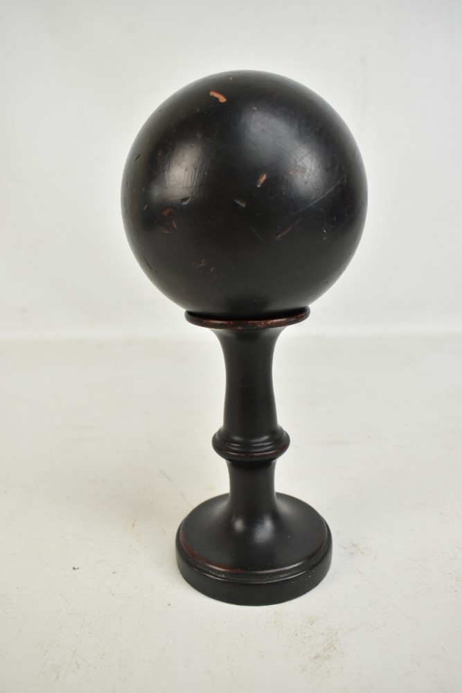A mid 20th century ebonised ball on turned wooden stand, diameter of ball approx 11cm, overall - Image 4 of 4