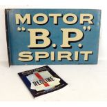 BRITISH PETROLEUM; an original ‘Motor B.P. Spirit’ double-sided enamelled advertising sign with