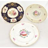 Two 19th century Derby hand painted plates, both with relief decoration to borders and central