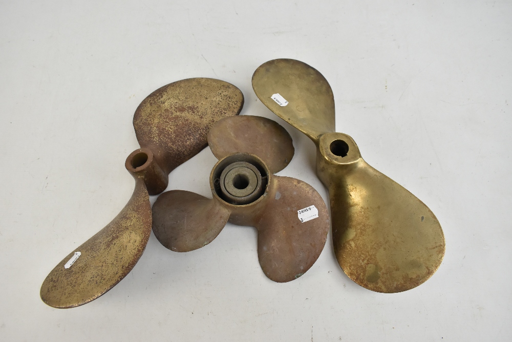 A small brass three blade propeller stamped 'Colombian J6RB', width approx 24cm, and two further - Image 2 of 2