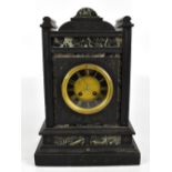 PEARCE OF PARIS; a 19th century marble and slate mantel clock with circular dial with Roman