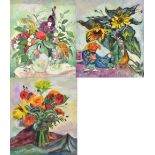 CYRIL J. ROSS (1891-1973); three oils on panel, still lives of flowers, 67 x 56cm (x1) and 61 x 51cm