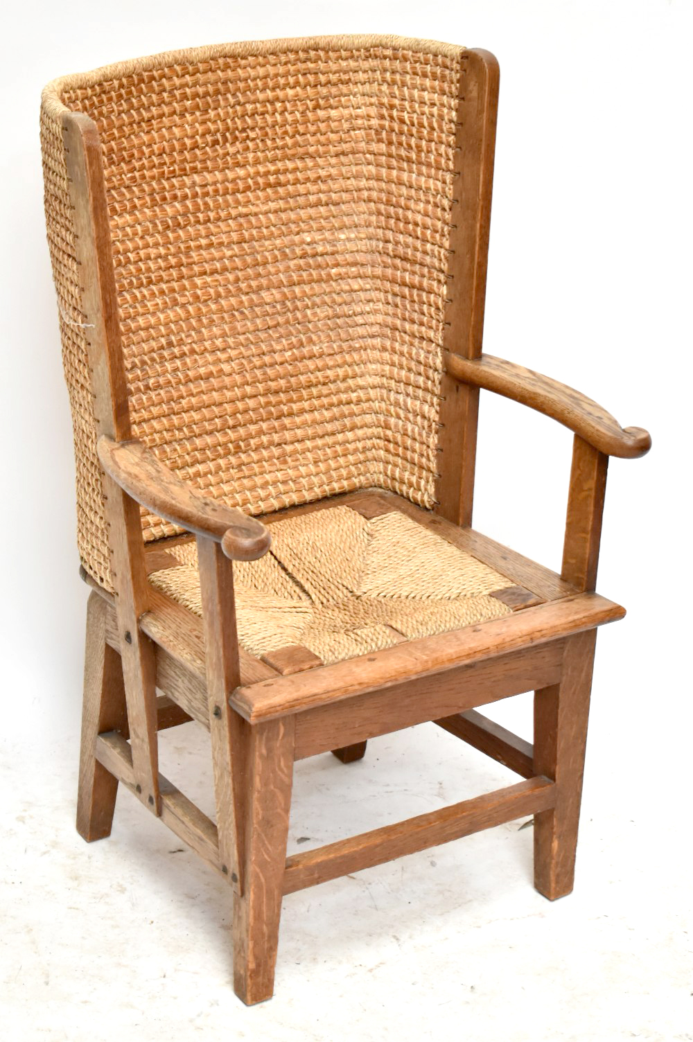 An early 20th century oak framed child's Orkney chair, height 85cm.Additional InformationMinor