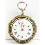 A George II pair cased key wind pocket watch, the dial set with Roman numerals, diameter 35mm, the