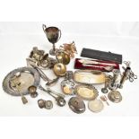 A mixed group of electroplated items including communion dish dated 1902, 27.5 x 14.5cm, and small