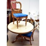 A Victorian mahogany breakfast table, height 72cm, diameter 105cm, with four Victorian balloon