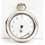 WHISKIN OF LONDON; a George III hallmarked silver pair cased key wind pocket watch, the enamelled