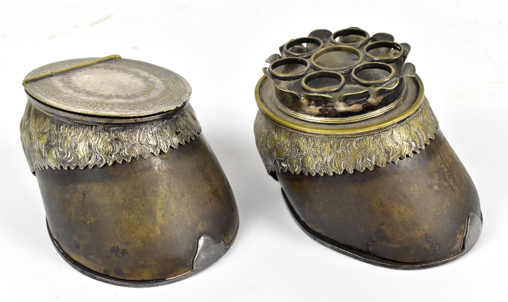 A 19th century seven division cigar holder and inkwell, each fashioned from a horse's hoof with