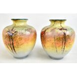 JACK PRICE FOR ROYAL DOULTON; a pair of vases painted with birds perched on branches, both signed J.