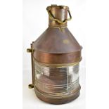 WILLIAM HARVIE & CO OF GLASGOW; a large copper ship's lantern, with rippled glass shade and