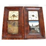Two American mahogany wall clocks, each dial set with Roman numerals, one example with a view of St.