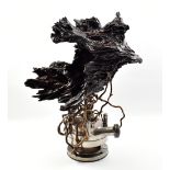 LISA CULLEY; a tree root lamp with substantial chrome base, signed with artist's plaque, height
