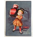 OXO; an advertising pictorial card sign depicting a child dressed as a Beefeater holding an OXO