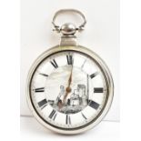 DEACON OF BARTON; a William IV hallmarked silver pair cased key wind pocket watch, the enamelled