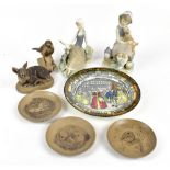 BARBARA LINLEY ADAMS FOR POOLE POTTERY; five pieces of stoneware to include a robin, a model of a