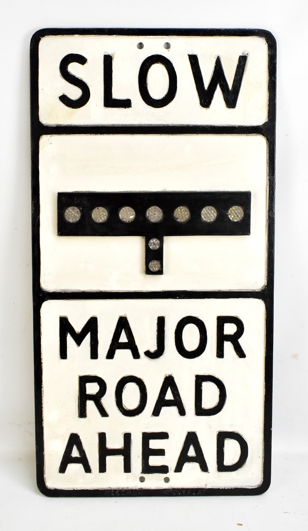 A cast aluminium road sign, 'Slow Major Road Ahead', 70 x 35.5cm.Additional InformationAreas of