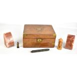 A group of collectors' items including a brass bound walnut writing slope, 14 x 29.5 x 23cm, a