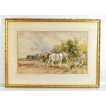 WALTER HENRY PIGGOTT (1810-1901); watercolour, rural landscape with figure seated beside a horse-