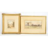 G KNOX;  19th century watercolour, figures in landscape, signed lower right, 14.5 x 29cm, and a