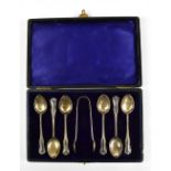WILLIAM DAVENPORT; a cased set of six Edward VII hallmarked silver teaspoons and matching sugar