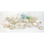 A group of silver plated and mounted butter dishes and bowls including cut clear and coloured