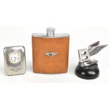 BENTLEY; a chrome Flying V car mascot raised on wooden plinth base, height 8.5cm, a silver plated