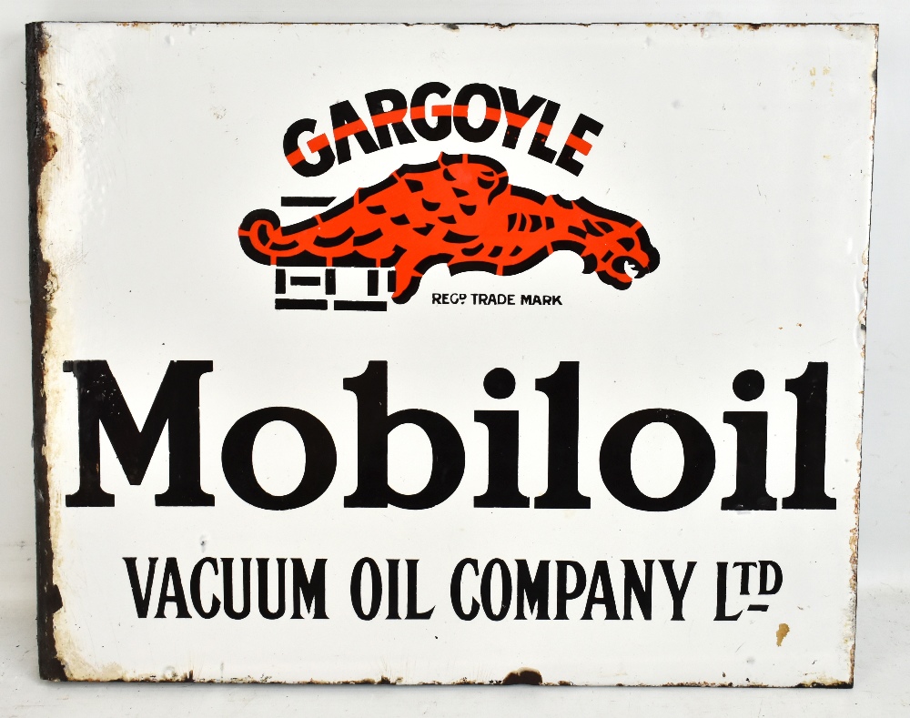 GARGOYLE; an original Mobiloil double sided enamel sign with flange, 40 x 51cm.Additional