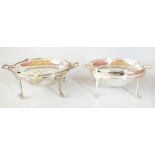 Two silver plated chafing dishes with revolving tops including an Art Deco example with ivory
