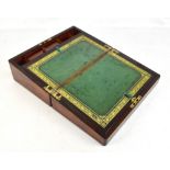 An early Victorian rosewood writing slope, the hinged lid set with mother of pearl rectangular