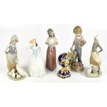 LLADRÓ; four figures including a flower gatherer, height 26cm, a Royal Doulton figurine HN4308 ‘