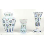 Three 20th century Bohemian overlaid glass vases with hand painted and faceted decoration, height of