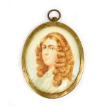 An early 20th century oval portrait miniature depicting Moliere and bearing the initials 'H.T.',