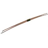 ARCHERY; a Muir of Edinburgh yew wood longbow with horn nocks, stamped marks and no. 56, length