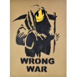 BANKSY (b.1974); aerosol stencil spray paint on cardboard, ‘Wrong War’, featuring the Grim Reaper,