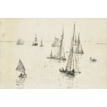 WILLIAM LIONEL WYLLIE (1851-1931); etching, sailing vessels, signed in pencil lower left, 16 x