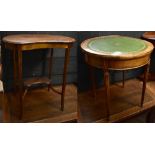 A reproduction mahogany circular occasional table with green leather insert, diameter approx 65cm,