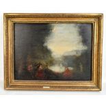 LATE 19TH CENTURY CONTINENTAL SCHOOL; oil on panel, Impressionistic landscape with figures dancing