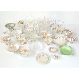 A group of silver plate mounted glass butter dishes and condiment stands, also a small silver plated