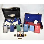 A collection of Masonic regalia including gilt base metal jewels, two aprons, booklets, etc.