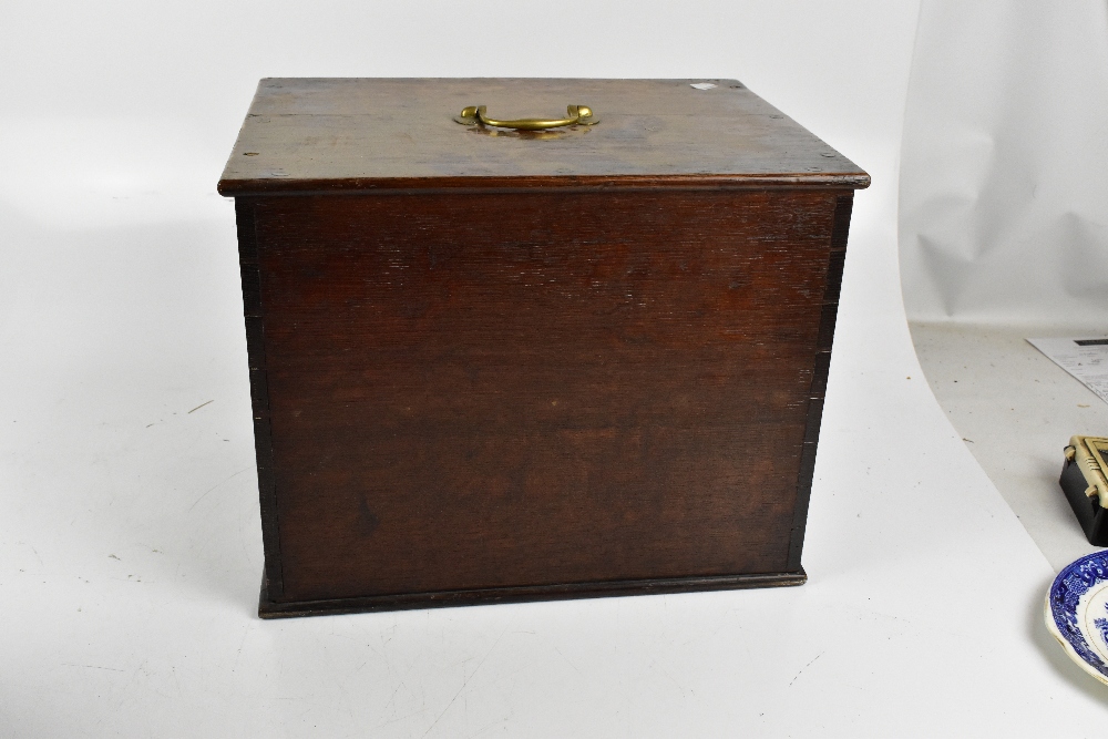 A 19th century oak box with fall-front and brass swan neck handle, height 33cm.Additional - Image 3 of 4