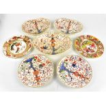 DERBY; a 19th century Imari decorated five piece part service, length of largest example 28cm, and