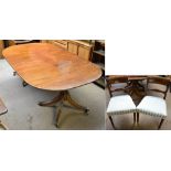 A mahogany D-end dining table with extra leaf on turned outswept supports to casters, approx 68 x