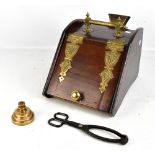 A Victorian mahogany and brass mounted coal scuttle with liner, 32 x 30.5 x 39.xcm, two brass