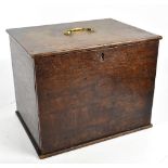 A 19th century oak box with fall-front and brass swan neck handle, height 33cm.Additional