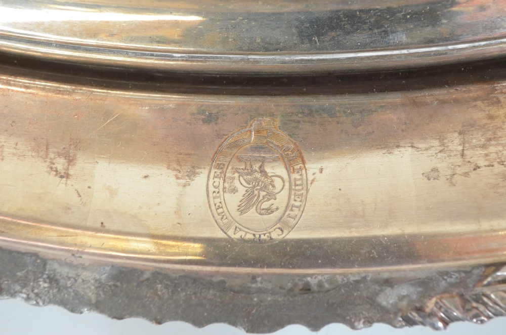 A silver plated meat dish, the associated domed cover with armorial device and motto 'TE FAVENTE - Image 3 of 4