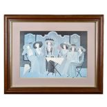 AFTER RONNIE RETIVAT; a coloured print depicting Edwardian ladies, 29.5 x 43.5cm, framed and