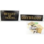 RAILWAY INTEREST; an L.N.E.R. 'Daybrook' wooden signal box sign bearing metal plaque stamped G.N.R.,