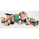 ROYAL DOULTON; a collection of nine character jugs to include Henry VIII, Old Salt, a Mdina glass