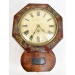 A Victorian rosewood drop dial wall clock, the circular dial set with Roman numerals, inside an